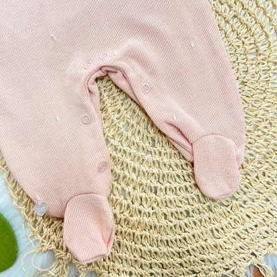  Macacão Tricotil Verão (Tricot 100% Algodão) com Gola Bordada - Florzinhas Rose